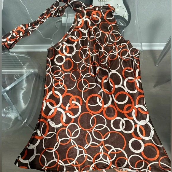 Papaya Brown and Orange Circle Pattern Blouse - Picture 2 of 3